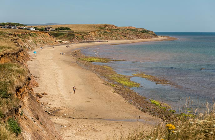 Looking down across the golden sands of dog-friendly Compton Bay on the Isle of Wight