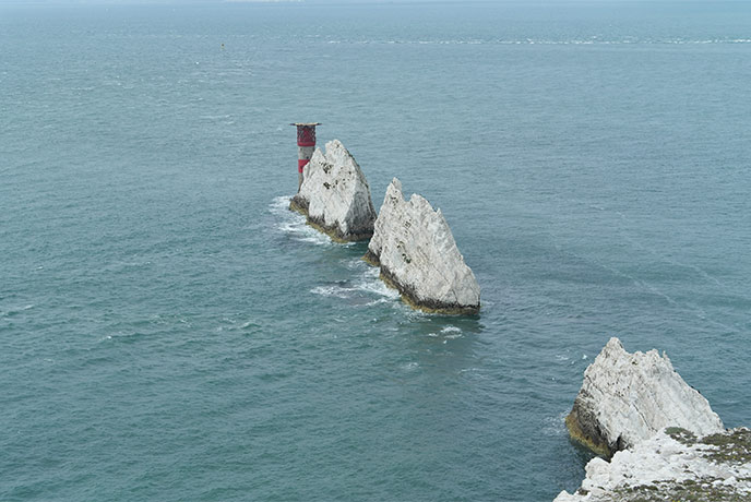 The famous chalk stacks at the Needles on the Isle of Wight