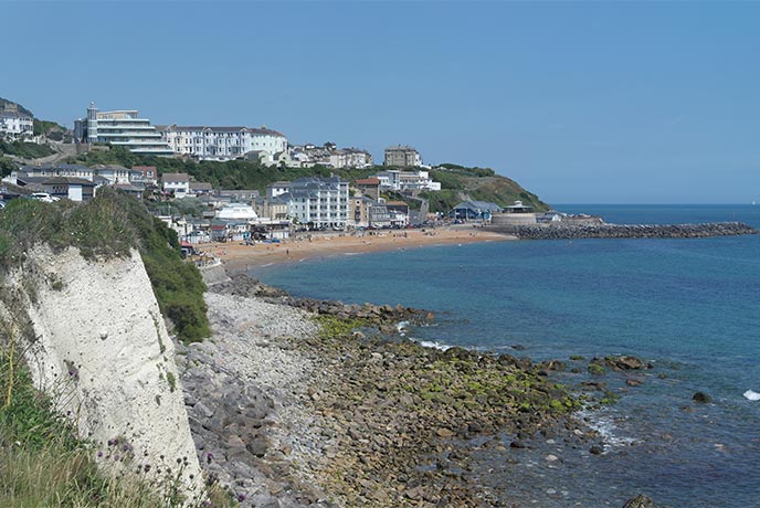 Looking out over the cliffs, sea, and beach at Ventnor on the Isle of Wight